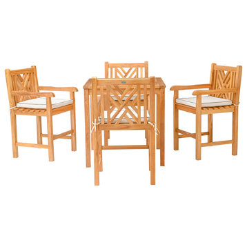 5 Piece Teak Wood Chippendale Bistro Counter Dining Set