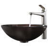 Kraus Frosted Brown Glass Vessel Sink and Virtus Faucet Brushed Nickel
