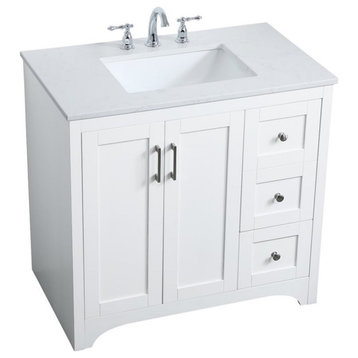 Elegant Decor Moore 36" Single Quartz Top Bathroom Vanity in White