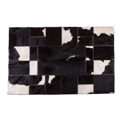 Authentic Cowhide Patchwork Area Rug Rectangle Black White 6&rsquo;7&rdquo;x4&rsquo;7&rdquo; - Area Rugs