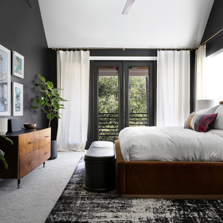 75 Vaulted Ceiling Bedroom with Black Walls Ideas You'll Love - April ...