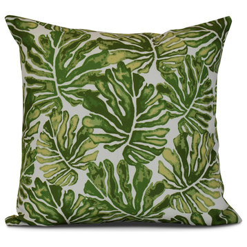 16x16", Palm Leaves, Floral Print Outdoor Pillow, Green