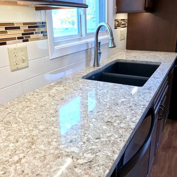 Geneseo Remodel Koch Cabinets Rustic Beech Chestnut MSI Chakra Beige Quartz Top