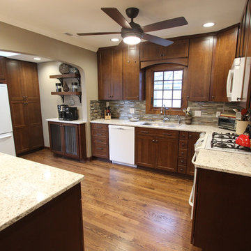 Transitional Cherry Kitchen with Great Organizational Storage and Coat Rack