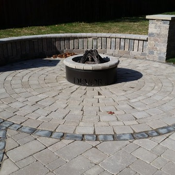 Unilock Elevated Patio, Sidewalk, Seat Wall and Gas Fireplace
