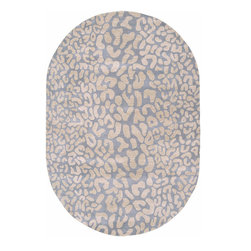 Athena Gray Leopard Print Oval Area Rug - Rugs