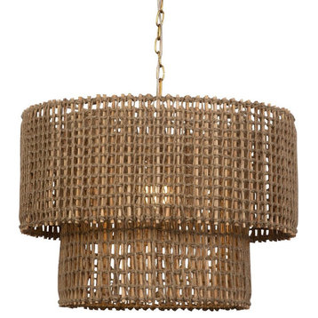 Elegant Natural Jute Rope Two Tiered Chandelier Pendant Light 24 in Drum Shade