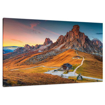 Sunset and Alpine Mountain Pass Landscape Photo Canvas Wall Art Print, 18" X 24"