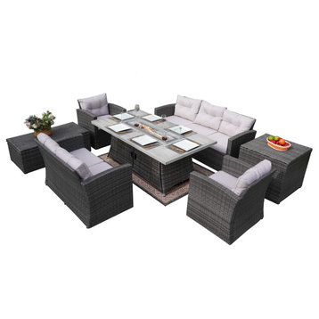 7-Piece Patio Sofa Set, Aluminum Rectangle Dining Table