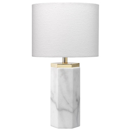 Classic Elegant White Marble Hexagon Column Table Lamp 16.5 in Cylinder Brass