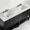 Florence 72" Double Vanity, Carrara White Marble Top, Espresso, Without Mirror