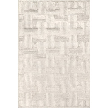 nuLOOM Mallory Hand Hooked Wool High Low Area Rug, Ivory 8' x 10'