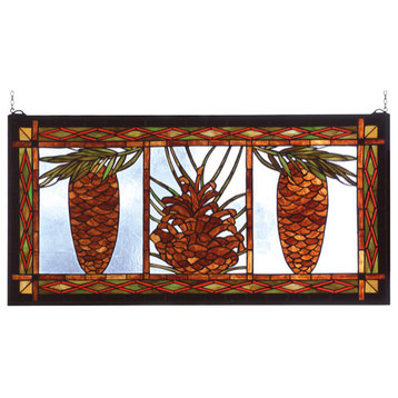 36 Wide X 18 High Pinecone Stained Glass Window