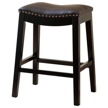 Chapin Bonded Leather Saddle Counter Stool, Set of 2, Brown