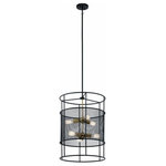 Kichler Lighting - Kichler Lighting Piston - Six Light Foyer, Black Finish - Two on-trend finishes deliver sleek industrial-era style on this Piston foyer pendant. Natural Brass accents add the shine, while a black mesh cage forms the structure.  Canopy Included: Yes  Sloped Ceiling Adaptable: Yes  Canopy Diameter: 5.00Piston Six Light Foyer Black *UL Approved: YES *Energy Star Qualified: n/a  *ADA Certified: n/a  *Number of Lights: Lamp: 6-*Wattage:75w A19 Medium Base bulb(s) *Bulb Included:No *Bulb Type:A19 Medium Base *Finish Type:Black