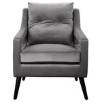 Uttermost - Uttermost O'Brien Gray Armchair - A Nod To Classic Scandinavian Style, This Open Arm Style Chair Is Tailored In A Luxurious Smoke Gray Velvet With A Button Tufted Back Cushion And Matte Black Finished Wood Legs. Seat Height Is 19".