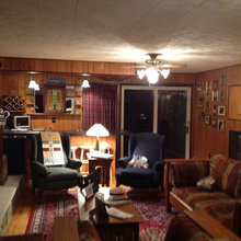 Before/after family room, entryway, two bathrooms