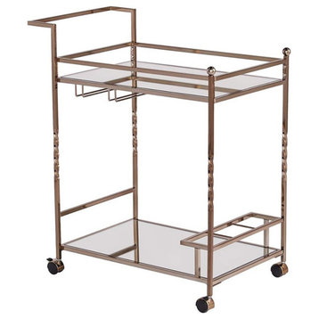 Pemberly Row Glass Mirrored Metal Bar Cart in Champagne Finish