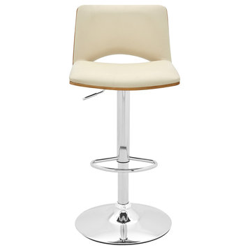 Thierry Adjustable Swivel Cream Faux Leather and Walnut Bar Stool
