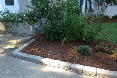 Inspiration for a mid-sized traditional partial sun front yard stone landscaping in Raleigh for fall.