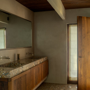 5️⃣ Hollywood Hills Bathroom Vanity with Wood Cabinetry and Stone Countertop