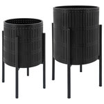 Sagebrook Home - S/2 Ridged Planters In Metal Stand, Black - Set Of 2 Black ridged planters on a black Metal Stand. These Planters Are The Perfect Unique Decor Which Will Add Timeless Minimal Style To Your Home. The pattern Makes For A Beautiful Piece Of Art Work, perfect to add elegance and style to your home.Sagebrook Home has been formed from a love of design, a commitment to service and a dedication to quality. They create and import fashion forward items in the most popular design styles. Backed with years of experience in the textile field, They are now providing a complete Home decor story. the combination of wall decor, furniture, lighting and Home accessories are all coordinated with textiles to provide a complete Home look. Sagebrook Home is committed to providing the best Home decor and accent pieces at value prices.