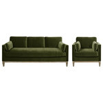 Jennifer Taylor Home - Knox Modern Farmhouse Sofa and Arm Chair Set, Olive Green Performance Velvet - **Houzz Exclusive. Discounted Bundle Price**