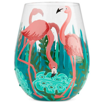 "Fancy Flamingo" Stemless Wine Glass by Lolita