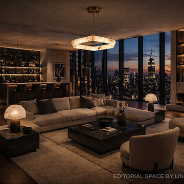 Alabaster Ring Chandelier for Penthouse Living Room – New York Skyline Interior