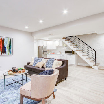 Basement remodel with bedroom space, closet space, living area,Irving