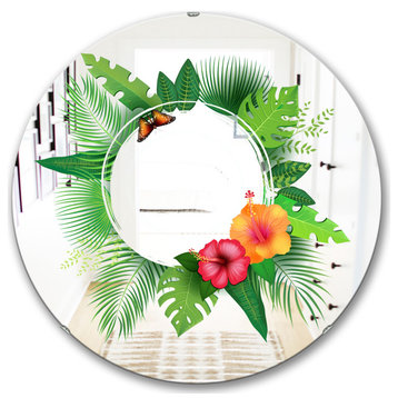 Designart Tropical Leaves Farmhouse Oval Or Round Decorative Mirror, 32x32