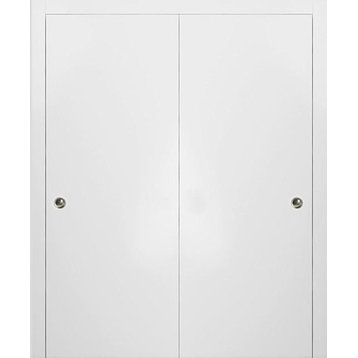Sliding Closet Bypass Doors 48 x 80 & Hardware | Planum 0010 White Silk