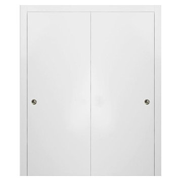 Sliding Closet Bypass Doors 72 x 80 & Hardware | Planum 0010 White Silk