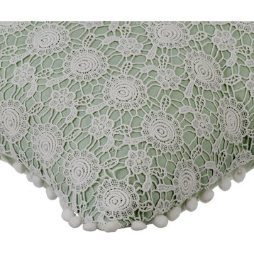 Green Decorative Pillow Covers 18"x18" Cotton, Crochet Rose