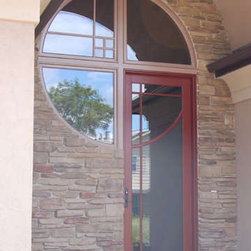 Southwestern Traditional Sandstone Ranch House - Brick Entrance & Driveway