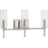 3-Light Clear Glass New Traditional Bath Vanity Light, Brushed Nickel