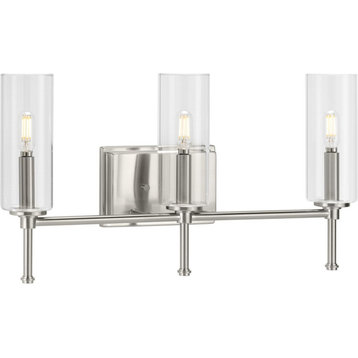 3-Light Clear Glass New Traditional Bath Vanity Light, Brushed Nickel