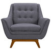 Janson Mid-Century Sofa Chair, Champagne Wood Finish and Dark Gray Fabric