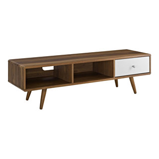 Transmit 55" TV Stand, Walnut/White - Midcentury - Entertainment Centers  And Tv Stands - by Modway | Houzz
