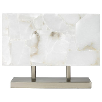Ghost Horizon Table Lamp, Alabaster With Antique Silver