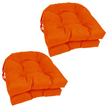 16" Solid Outdoor U-Shaped Tufted Chair Cushions, Set of 4, Tangerine Dream