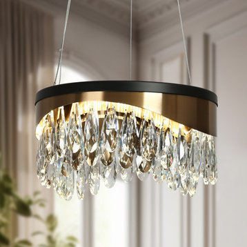 LNC 1-Light Black and Polished Gold Drum Modern/Contemporary Crystal Chandelier