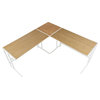 Roman Office Desk, L Shaped Set, White Metal, Natural Bamboo