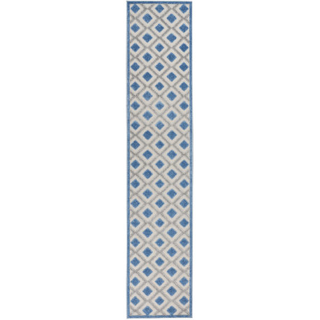 Nourison Aloha 2'3" x 12' Blue/Grey Modern Area Rug