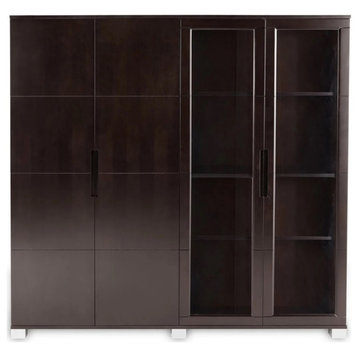 72” Modern Hayes Dark Walnut Wood Double Cabinet Storage Unit Glass/Wood Doors