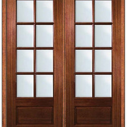 Pre-hung French Double Door 96 Mahogany 3/4 Lite 8 Lite TDL Glass - Patio Doors