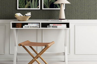 Inspiration for a light wood floor and wallpaper entry hall remodel in Other