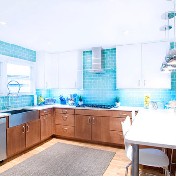 Contemporary Slab Door Kitchen - Mixed Stain and Paint