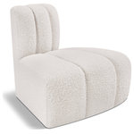 Meridian Furniture - Arc Upholstered Modular Component, Cream, 1-Piece: Reverse Corner, Boucle Fabric - Give your living room or den the perfect blend of style and versatility with this Arc boucle fabric curved reverse corner chair. Part of the Arc modular furniture collection, this chair comes upholstered in rich cream boucle fabric and features deep channel tufting that adds a touch of luxury while enhancing comfort and support. A seamless combination of form and function, this chair can be used with other Arc pieces to create a myriad of configurations in your well-curated room.