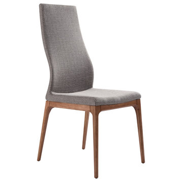 Nimes Mid-Century Dining Chair, Walnut Finish and Gray Fabric, Set of 2